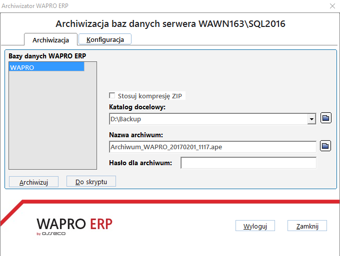 Archiwizator baz danych WAPRO ERP
