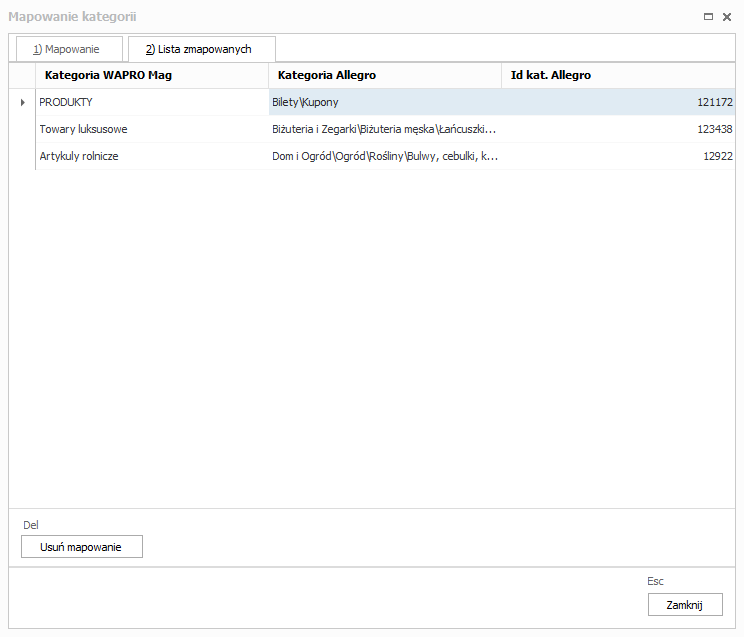 Mapowanie kategorii Allegro WAPRO Mag