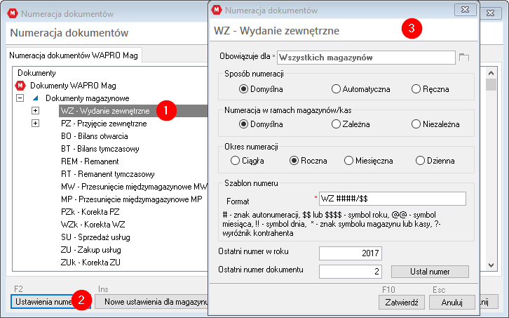 WAPRO Mag numeracja dokumentów