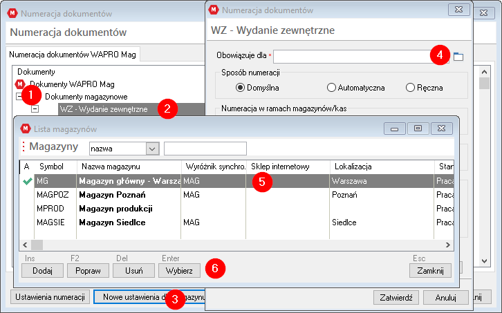 WAPRO Mag numeracja dokumentów